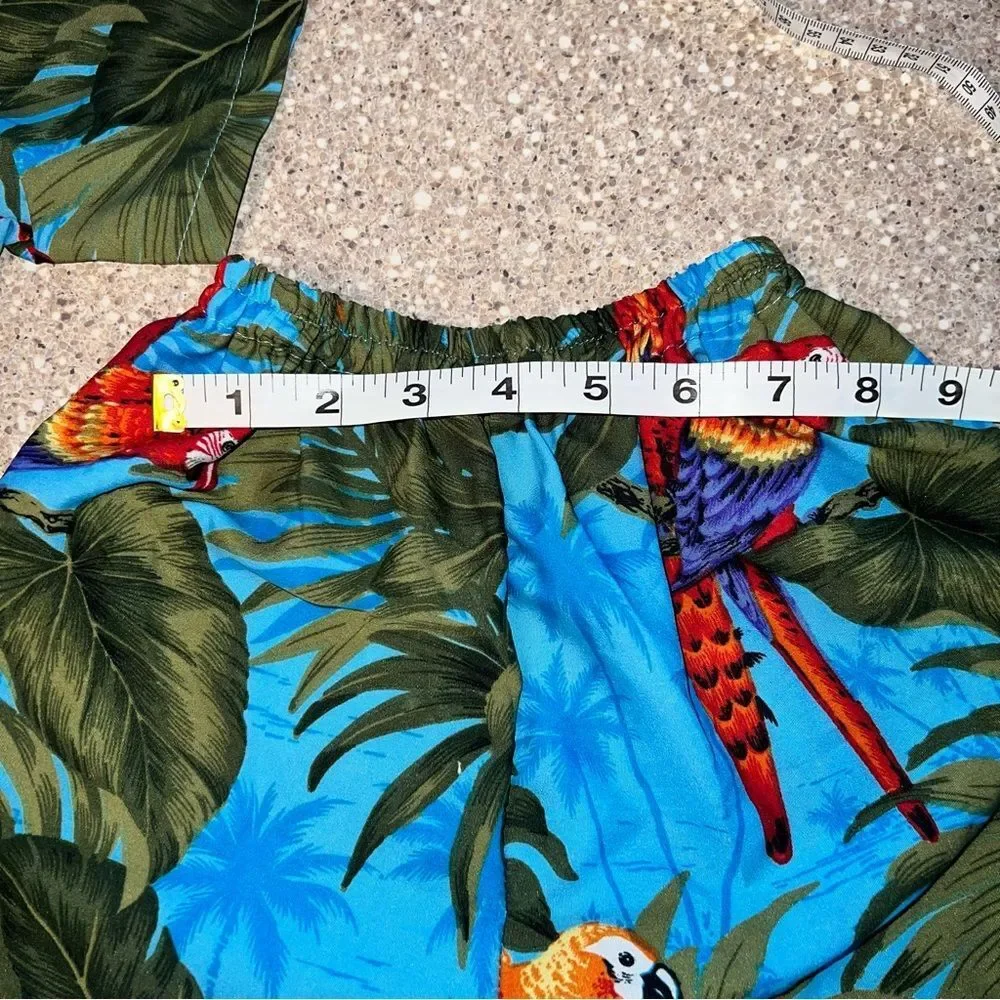 RIMA BEACH WORLD Blue Hawaiian Tropical Floral Button Up Shirt & Shorts ~ NWOT